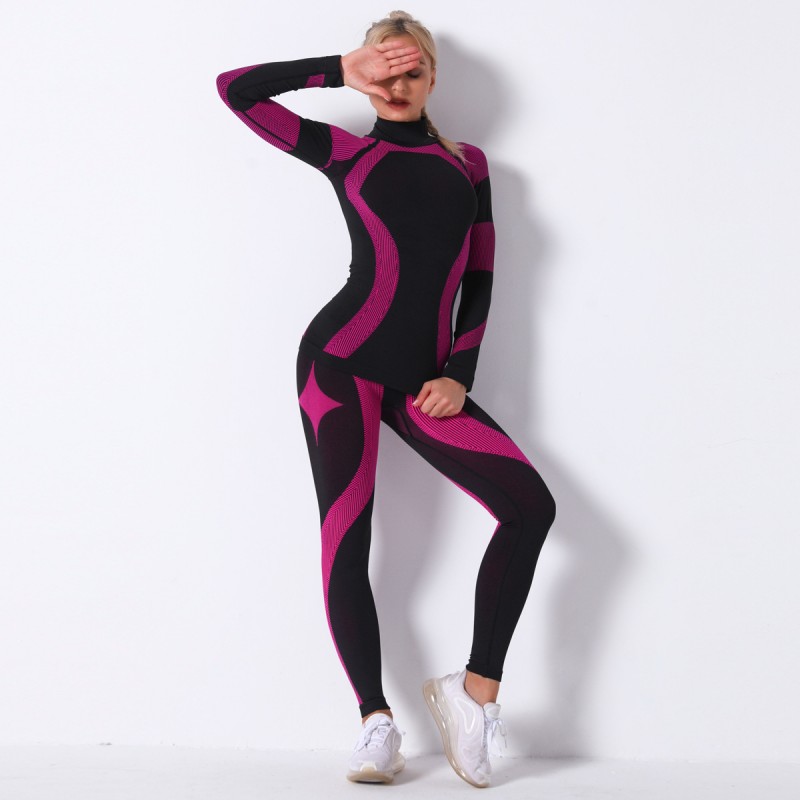  Seamless Knit Stripe Exercise Yoga Long Sleeve Bodysuit Sweat wicking outdoor exercise yoga set