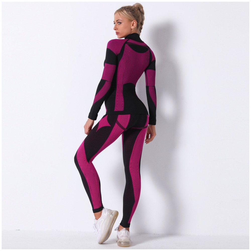  Seamless Knit Stripe Exercise Yoga Long Sleeve Bodysuit Sweat wicking outdoor exercise yoga set 