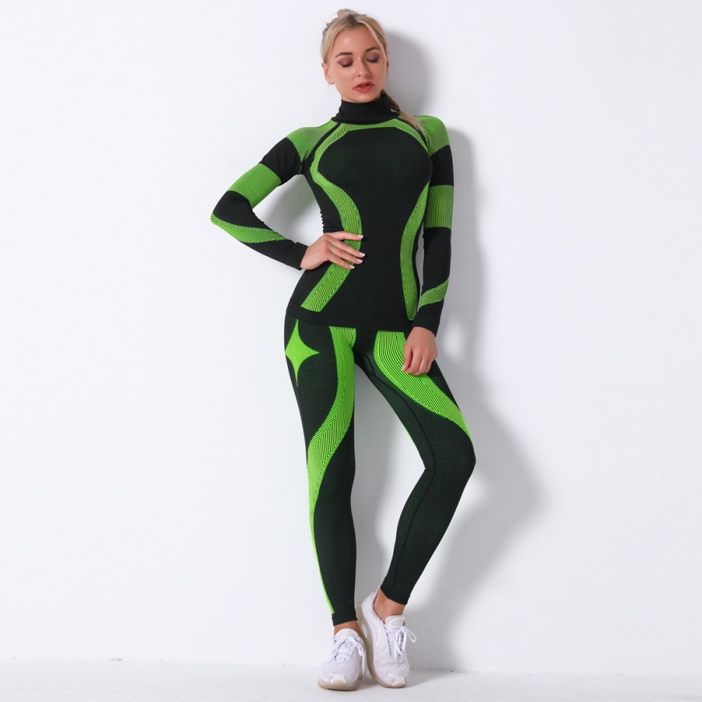  Seamless Knit Stripe Exercise Yoga Long Sleeve Bodysuit Sweat wicking outdoor exercise yoga set 