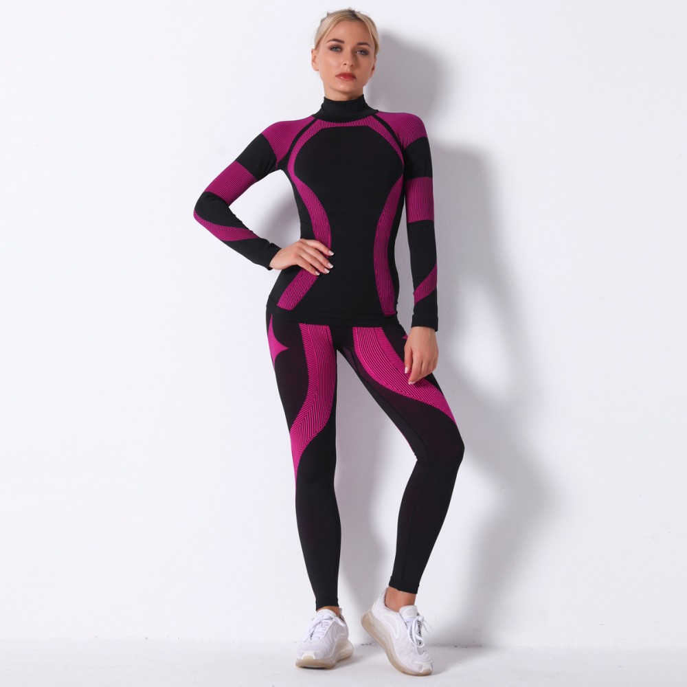  Seamless Knit Stripe Exercise Yoga Long Sleeve Bodysuit Sweat wicking outdoor exercise yoga set 