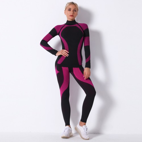  Seamless Knit Stripe Exercise Yoga Long Sleeve Bodysuit Sweat wicking outdoor exercise yoga set