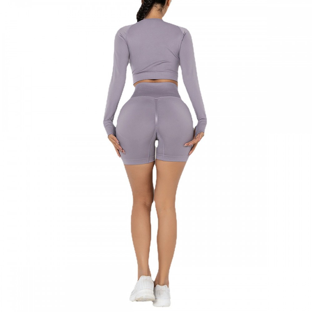 Seamless knit sexy tight-fitting long-sleeved butt-lift shorts yoga suit women’s running shorts 
