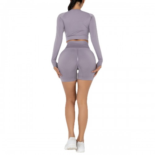 Seamless knit sexy tight-fitting long-sleeved butt-lift shorts yoga suit women’s running shorts