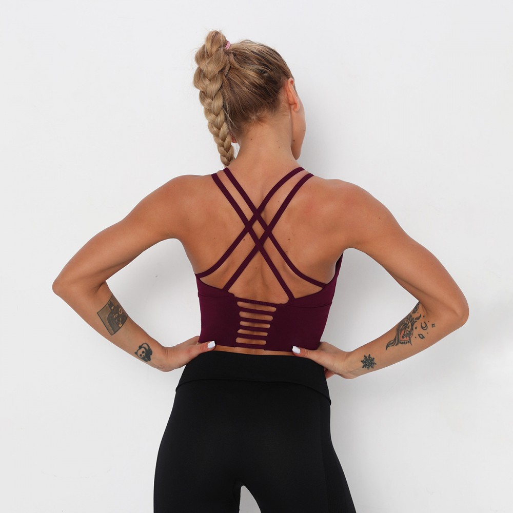 Cross-border Amazon new thin straps across the back of the United States Sports Bra Shock close-up Exercise Yoga Vest 