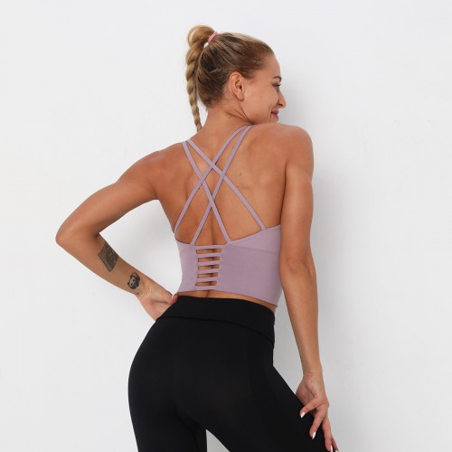 Cross-border Amazon new thin straps across the back of the United States Sports Bra Shock close-up Exercise Yoga Vest 