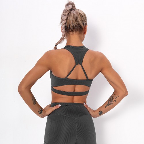 Europe and the United States burst sexy back Sports Bra two-piece set of high elastic ventilation convergence set fitness yoga apparel spot