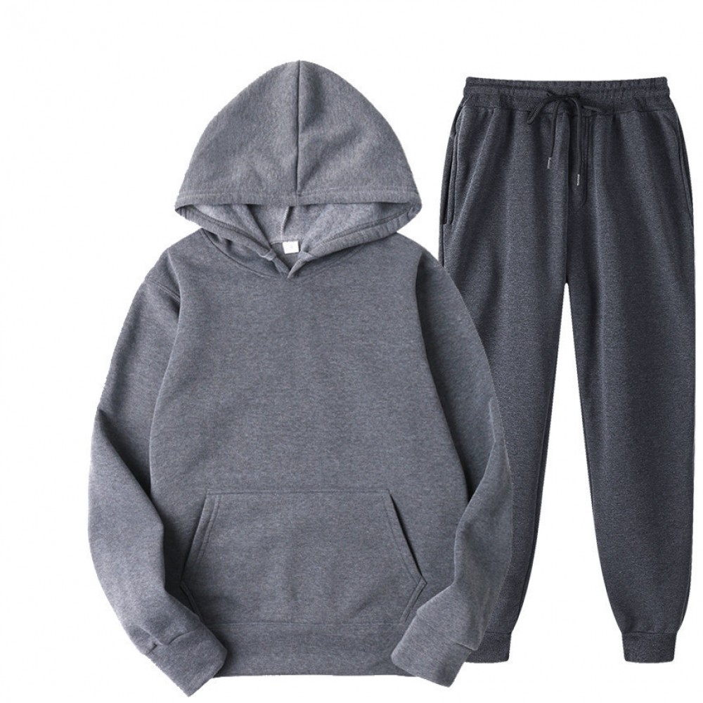 New Solid Color Winter Hoodie sports men’s sports suit cashmere thickening men’s sweater set 