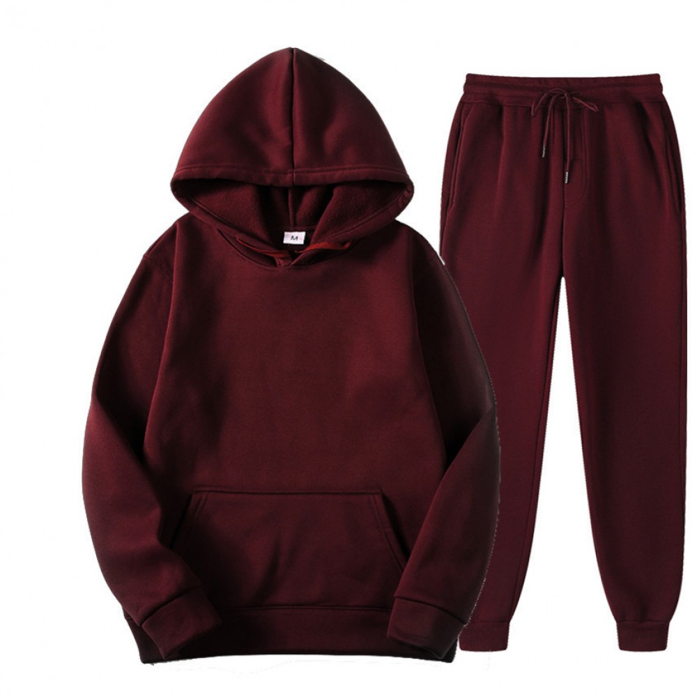 New Solid Color Winter Hoodie sports men’s sports suit cashmere thickening men’s sweater set 
