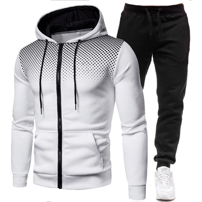 Autumn and winter men’s polka-dot Zipper euro-n Trend Sports Cardigan + casual pants suit men’s jacket