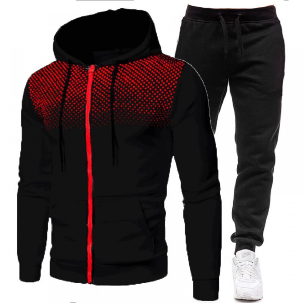 Autumn and winter men’s polka-dot Zipper euro-n Trend Sports Cardigan + casual pants suit men’s jacket 
