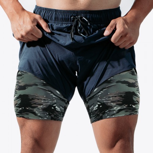 New Muscle running speed dry shorts men’s sports casual outdoor loose zippered pocket double-decker gym pants