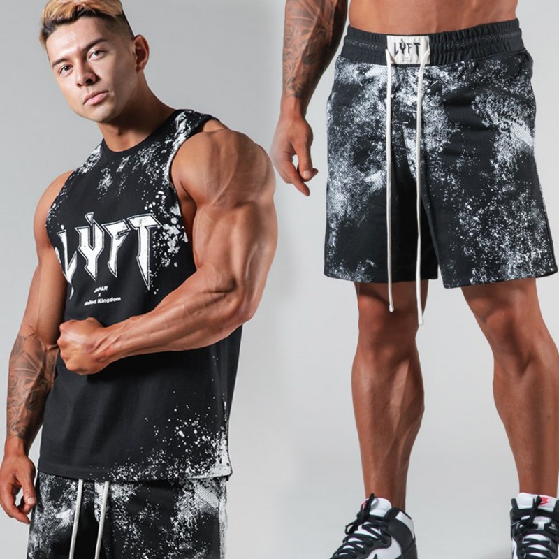 LYFT muscle family summer fitness shorts men tie-dye cotton loose sport plus-size short-sleeved shorts suit