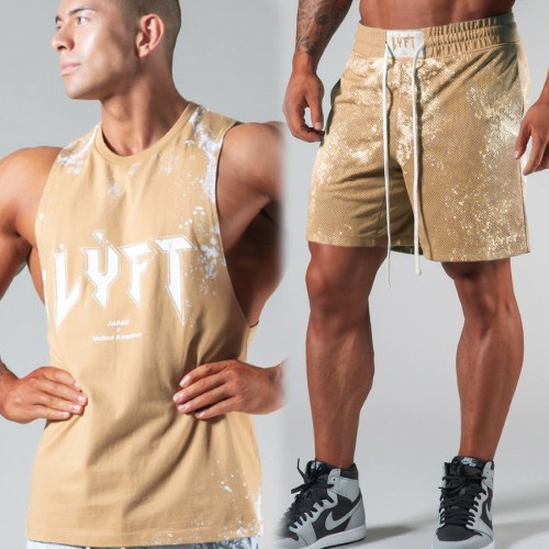 LYFT muscle family summer fitness shorts men tie-dye cotton loose sport plus-size short-sleeved shorts suit