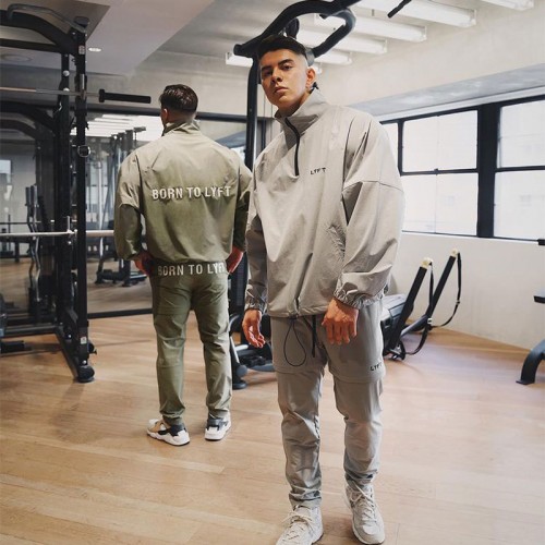 Cross-border Muscle Sports plus-size suit men’s long-sleeved shirt and trousers loose casual fitness two-piece suit
