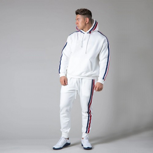 Muscle fitness family sweater and trousers autumn and winter sports men’s stretch slim running outdoor leisure two-piece suit
