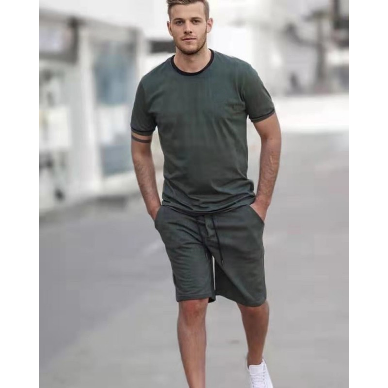 European and n cross-border summer new men’s short-sleeved fashion sports fitness casual shorts shorts set