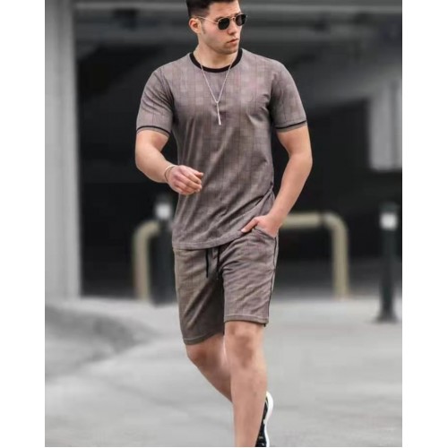 European and n cross-border summer new men’s short-sleeved fashion sports fitness casual shorts shorts set 