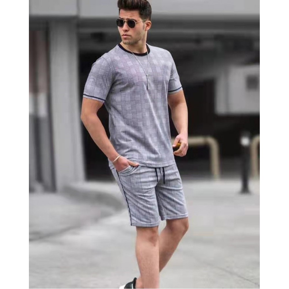 European and n cross-border summer new men’s short-sleeved fashion sports fitness casual shorts shorts set 