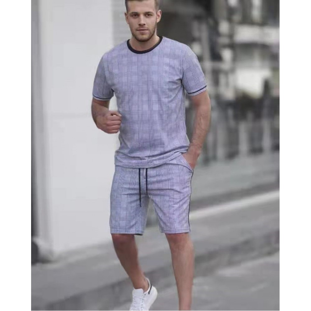 European and n cross-border summer new men’s short-sleeved fashion sports fitness casual shorts shorts set 