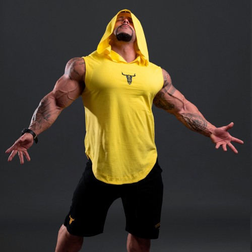 INS New Muscle sports family fitness vest with a cap and vest men’s sleeveless t-shirt running vest training Hoodie