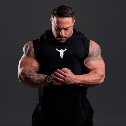 INS New Muscle sports family fitness vest with a cap and vest men’s sleeveless t-shirt running vest training Hoodie