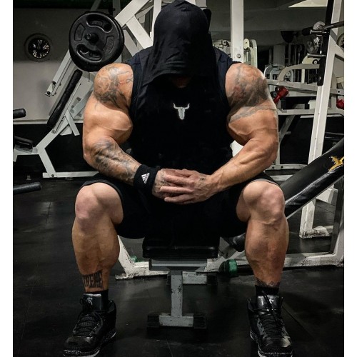 INS New Muscle sports family fitness vest with a cap and vest men’s sleeveless t-shirt running vest training Hoodie