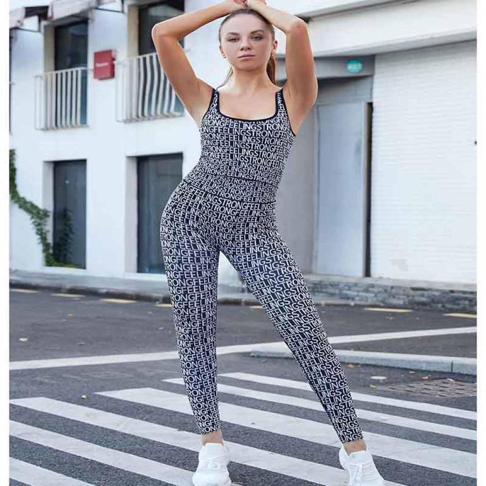 Letter Yoga suit halter top pattern high waist raise butt seamless yoga pants fitness wear women Europe and the United States 
