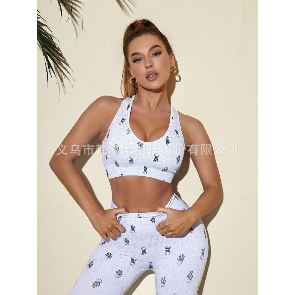 New cross-border European and n fashion yoga suit high-elastic slim lifting bottom breathable bra trousers two-piece color sports suit 