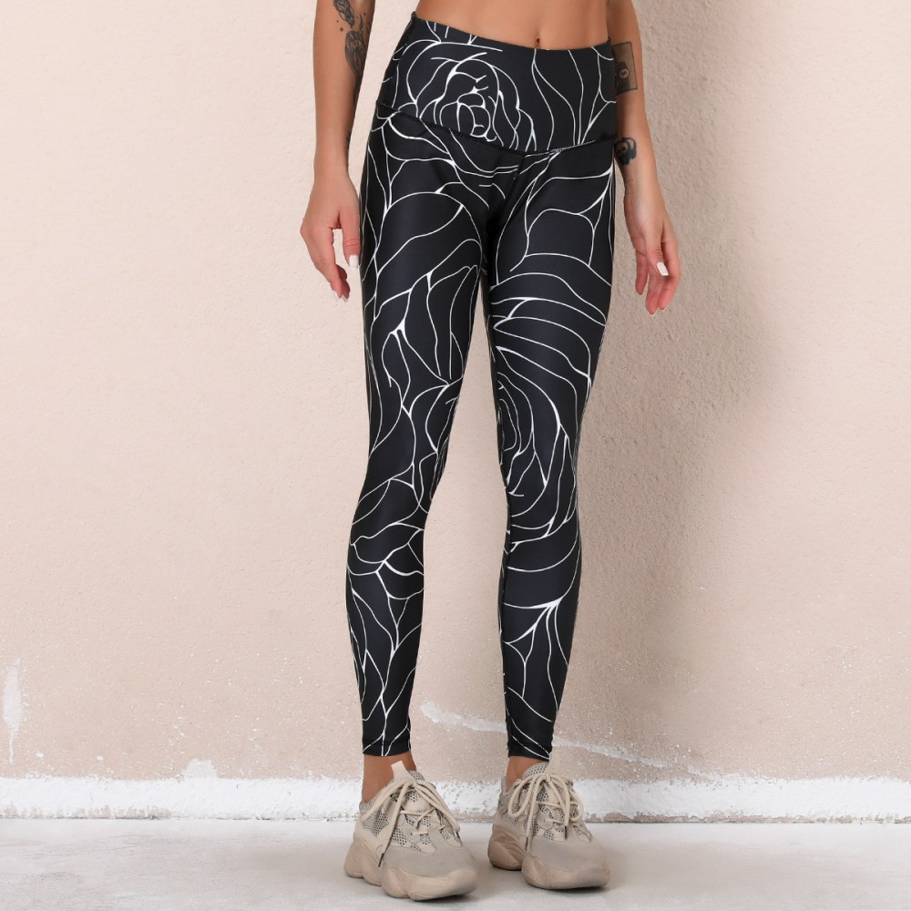 Cross-border European and n Lulu New digital printed fitness pants high waist hip sports tight yoga pants woman 