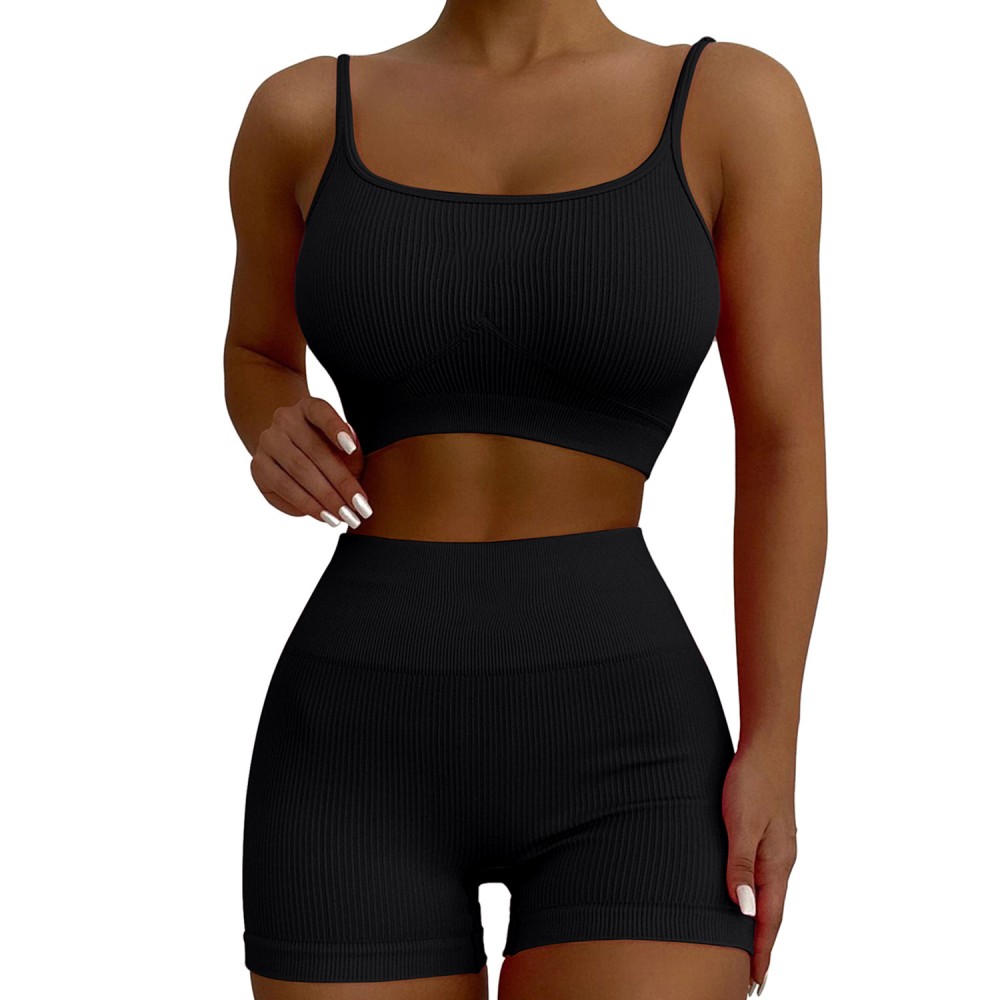  cross-border Europe and the United States seamless sports yoga bodysuit tank shorts pressure line sports sets of new women 