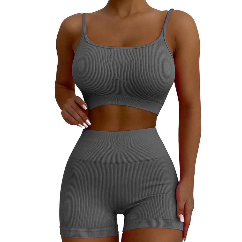  cross-border Europe and the United States seamless sports yoga bodysuit tank shorts pressure line sports sets of new women 
