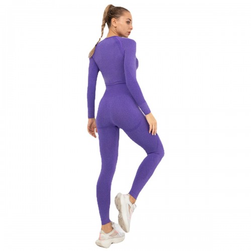 Spot Europe and the United States seamless yoga suit women crescent tight elastic long-sleeve running fitness suit women