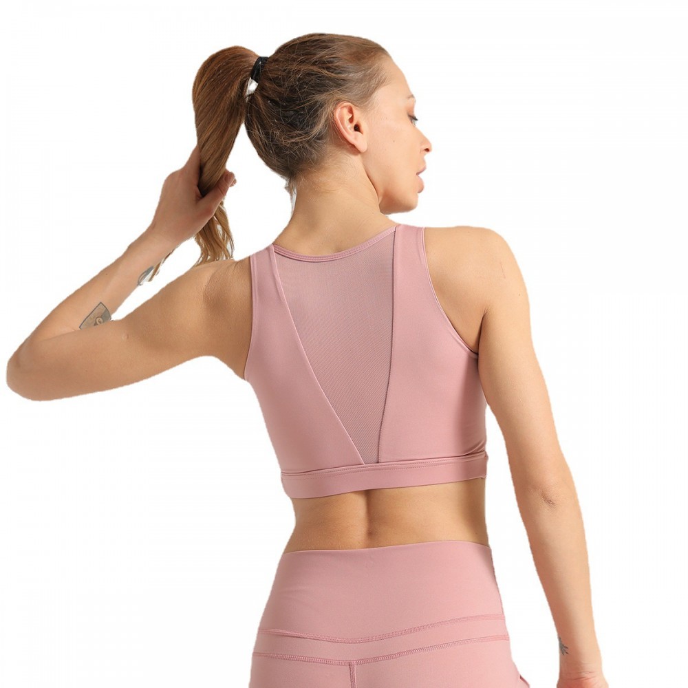 Cross-border New Amazon Back Mesh Sports Bra shock-proof Patchwork sports underwear no rims breathable yoga suit 