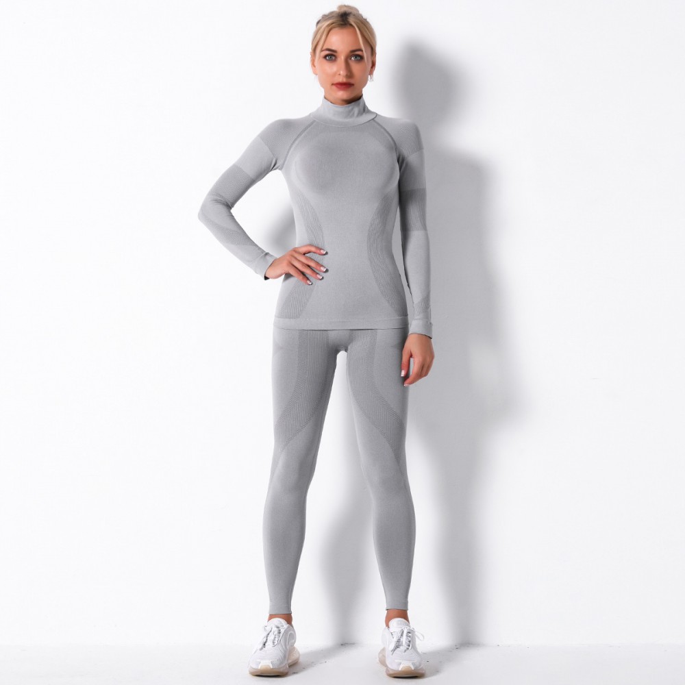 High-neck Stripe seamless long-sleeve fitness fitness fitness fitness fitness fitness fitness europe-n style yoga suit long-sleeve suit women 