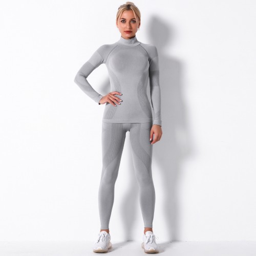 High-neck Stripe seamless long-sleeve fitness fitness fitness fitness fitness fitness fitness europe-n style yoga suit long-sleeve suit women
