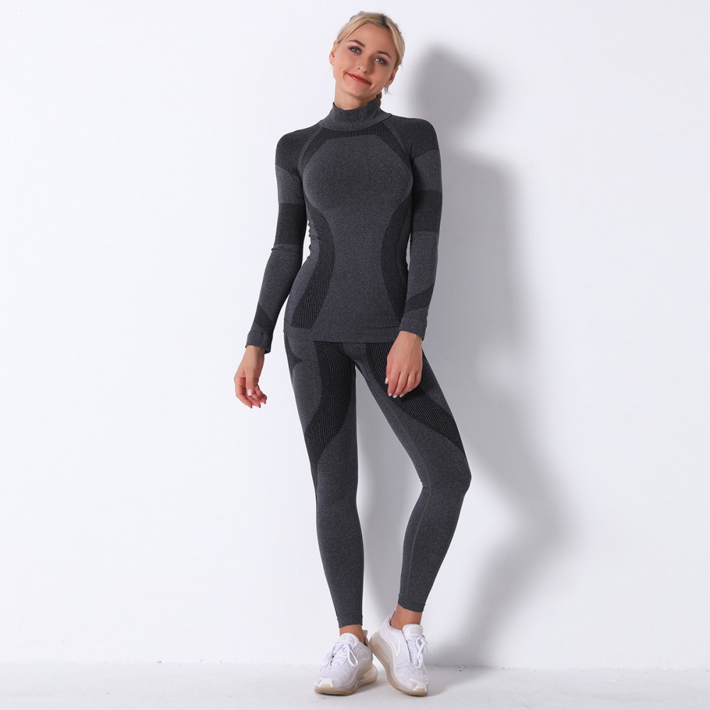 High-neck Stripe seamless long-sleeve fitness fitness fitness fitness fitness fitness fitness europe-n style yoga suit long-sleeve suit women 