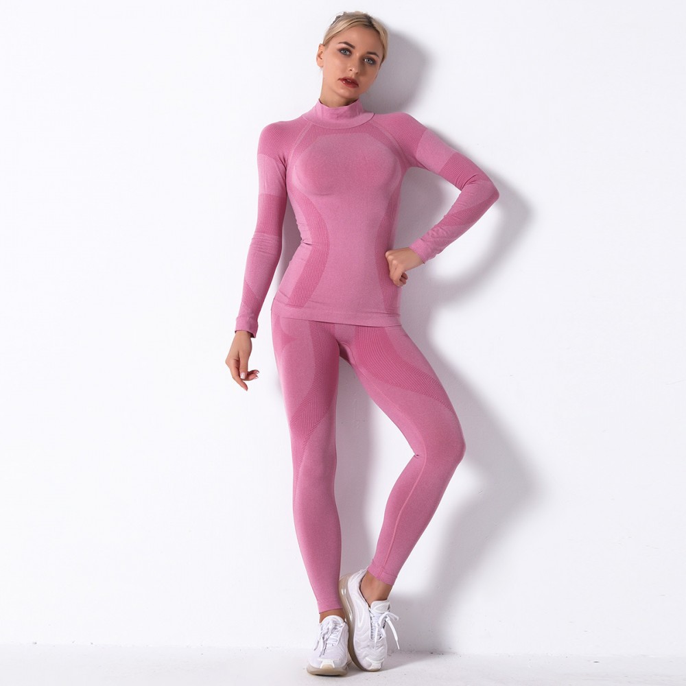 High-neck Stripe seamless long-sleeve fitness fitness fitness fitness fitness fitness fitness europe-n style yoga suit long-sleeve suit women 