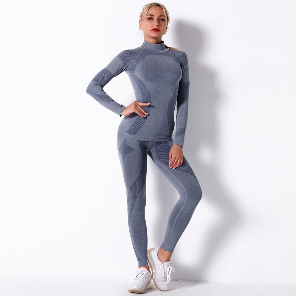 High-neck Stripe seamless long-sleeve fitness fitness fitness fitness fitness fitness fitness europe-n style yoga suit long-sleeve suit women 