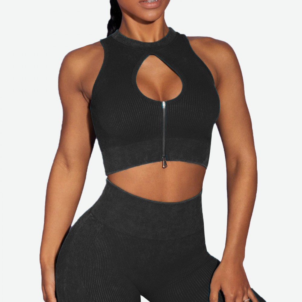 New zip-up sports jacket woman yoga vest speed dry wear one-piece sports underwear shock-proof fitness clothes woman 