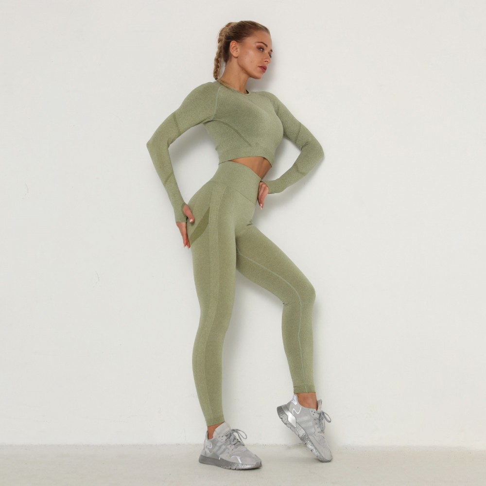 Cross-border Europe and the United States, seamless yoga suit Sweat Butt, high-waisted fitness pants tight long-sleeved sports suit women 