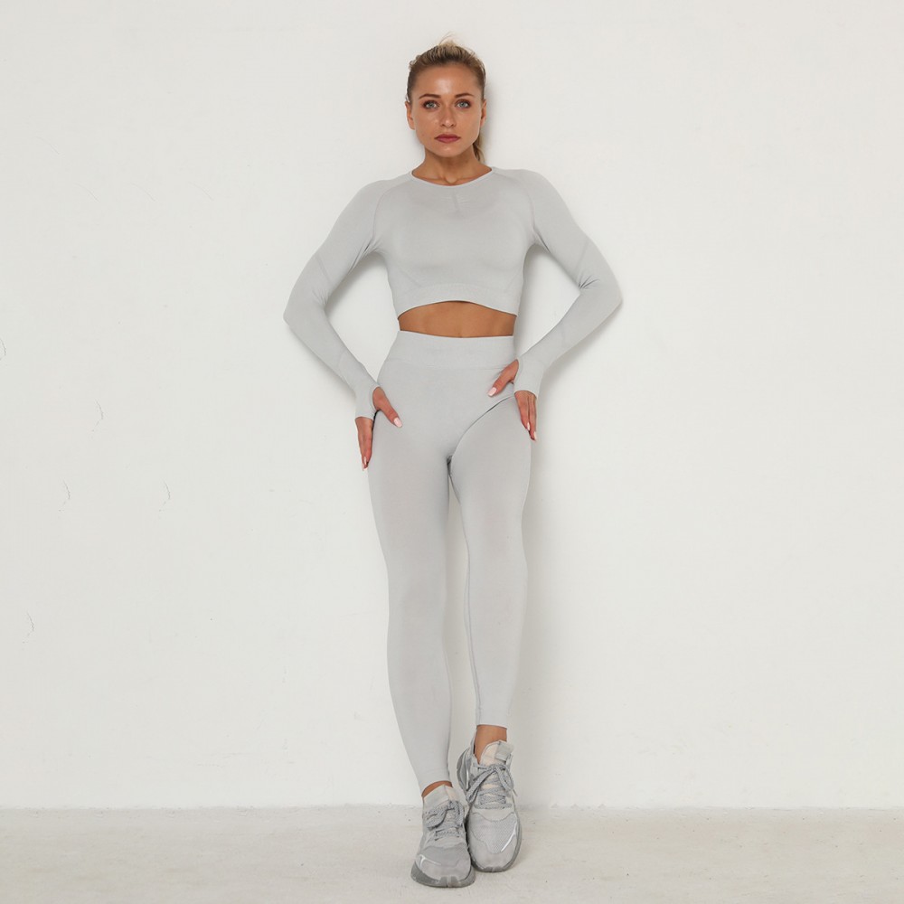 Cross-border Europe and the United States, seamless yoga suit Sweat Butt, high-waisted fitness pants tight long-sleeved sports suit women 