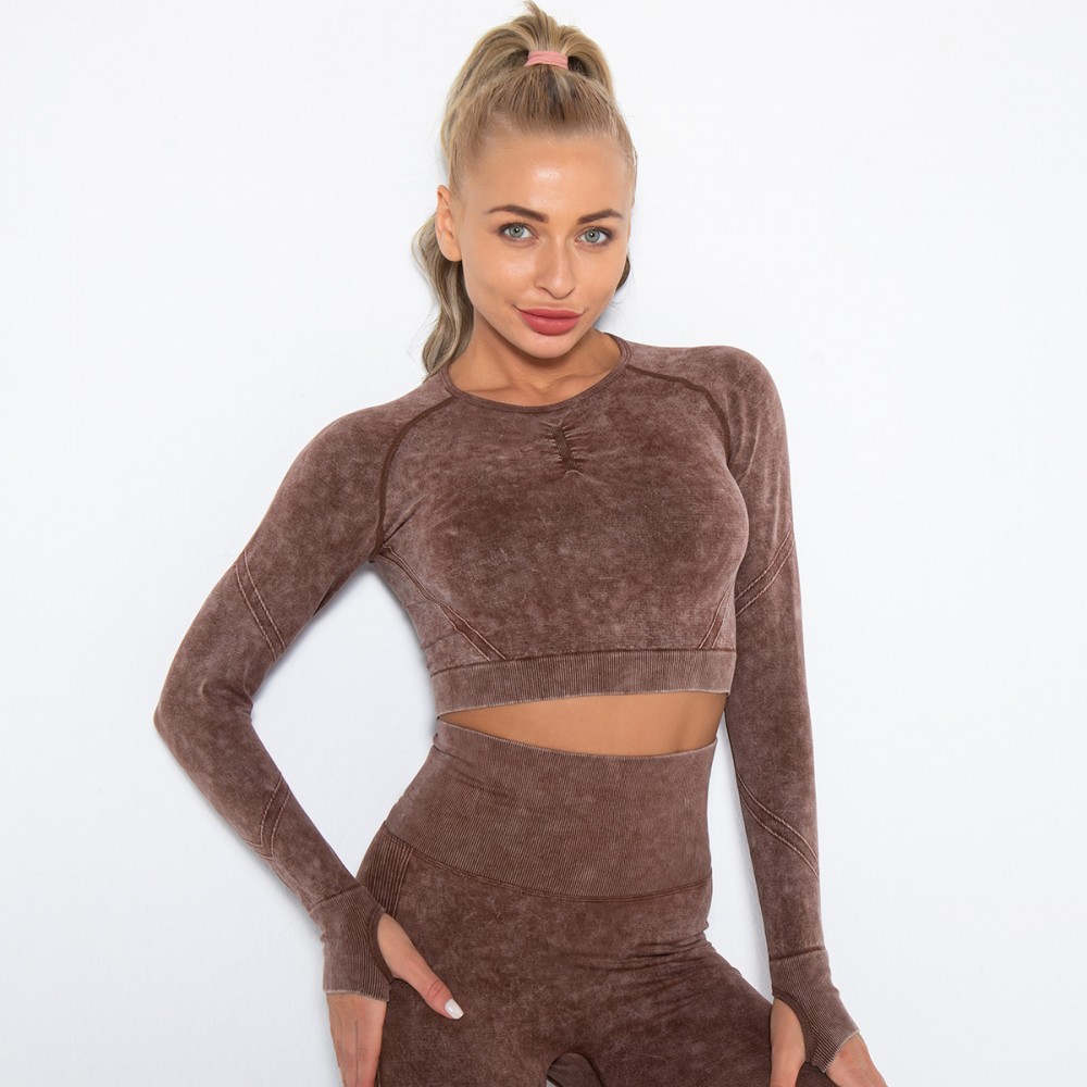 CROSS-BORDER SALES! SEAMLESS WATER WASH PEACH BUTT LIFT YOGA set exercise fitness set sexy yoga top 