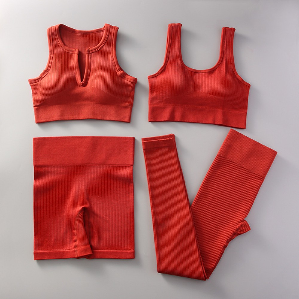  seamless 4pcs set top+bra+short+legging 