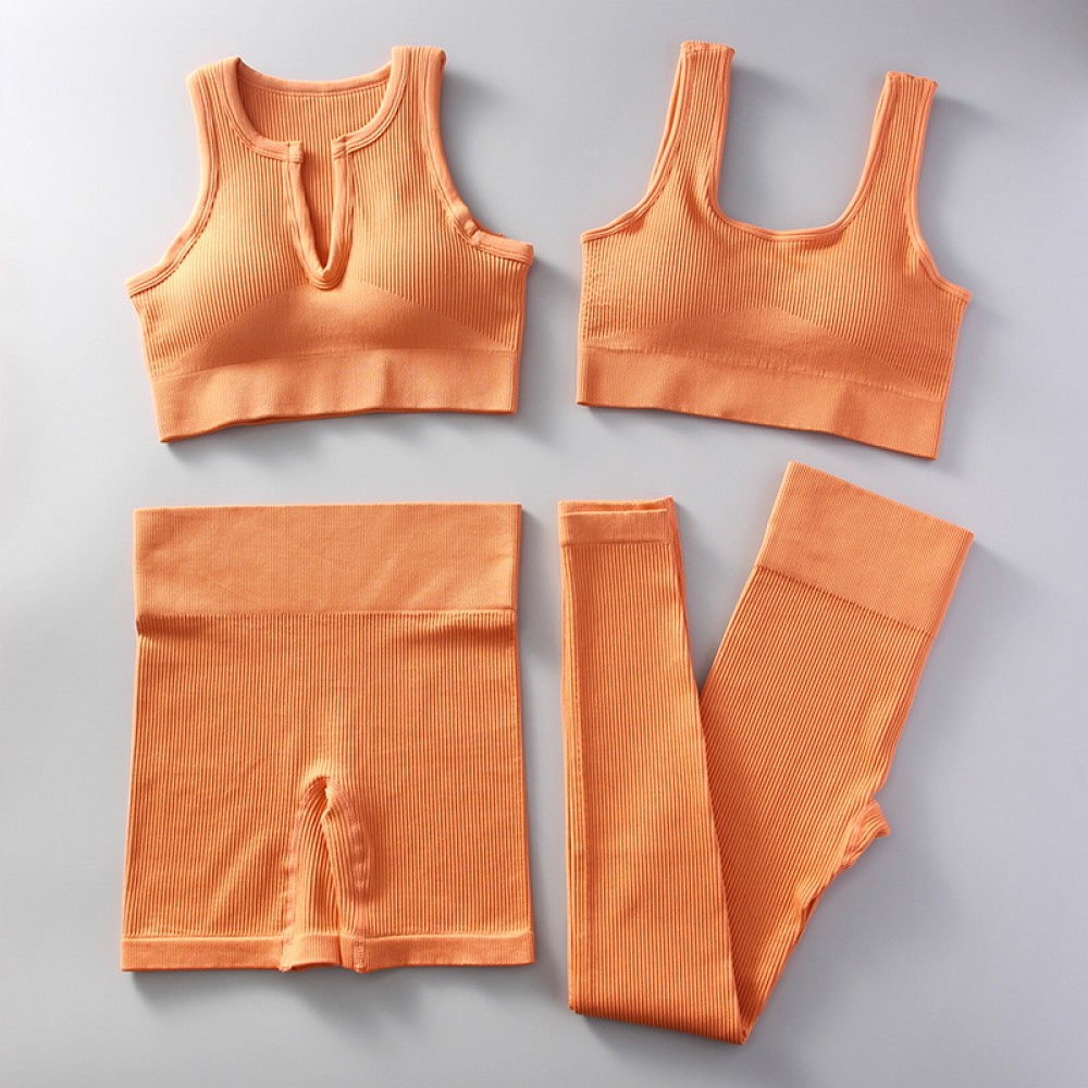  seamless 4pcs set top+bra+short+legging 