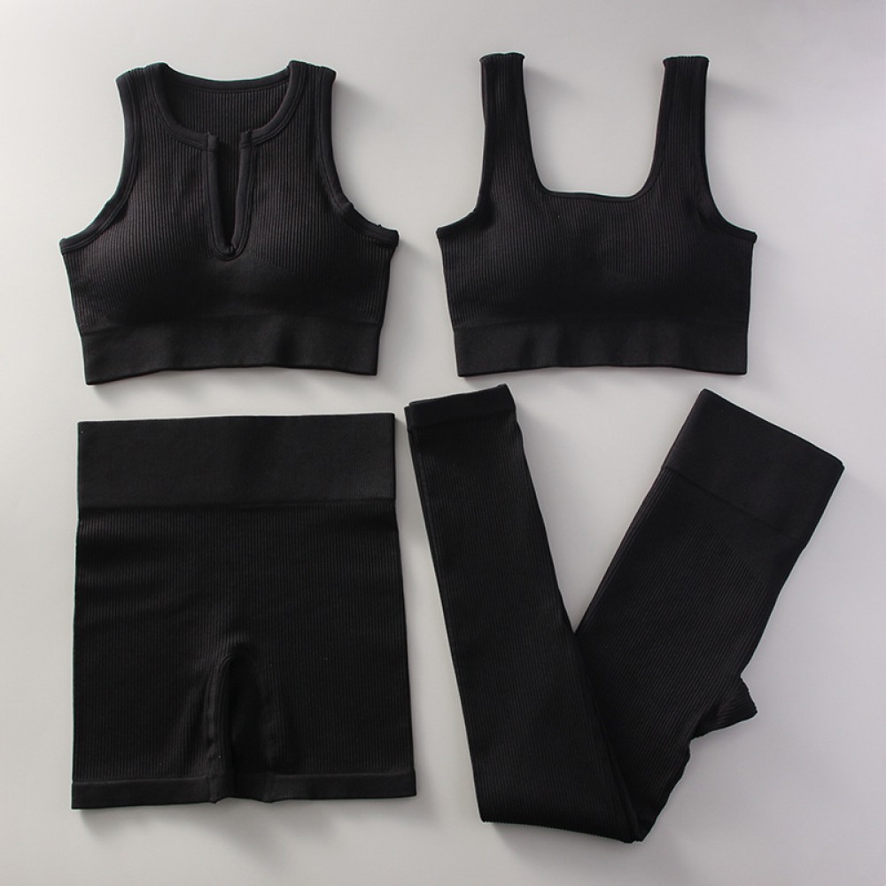  seamless 4pcs set top+bra+short+legging 