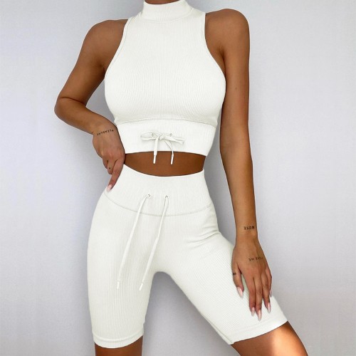  seamless exercise yoga bodysuit, high-necked vest shorts piano line exercise set new women 
