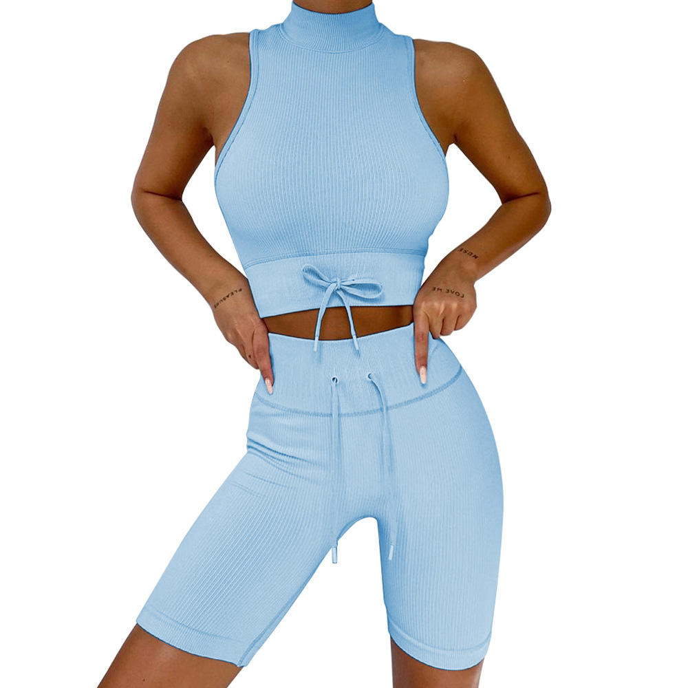  seamless exercise yoga bodysuit, high-necked vest shorts piano line exercise set new women 