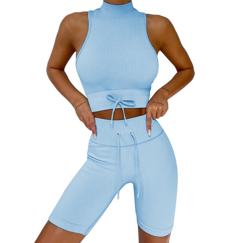  seamless exercise yoga bodysuit, high-necked vest shorts piano line exercise set new women