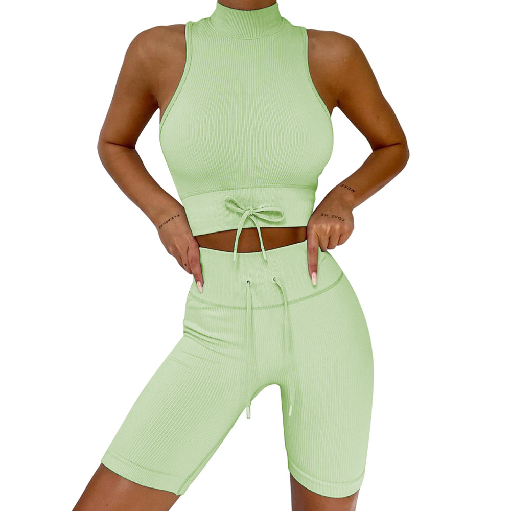  seamless exercise yoga bodysuit, high-necked vest shorts piano line exercise set new women 