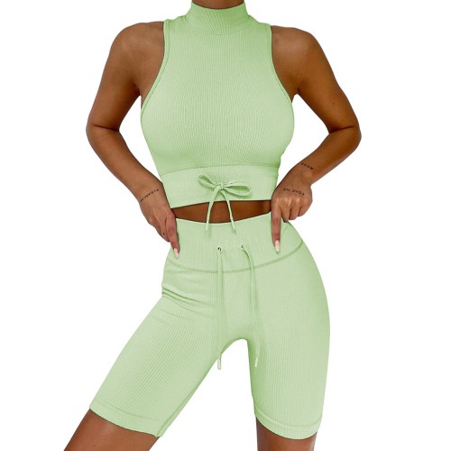  seamless exercise yoga bodysuit, high-necked vest shorts piano line exercise set new women